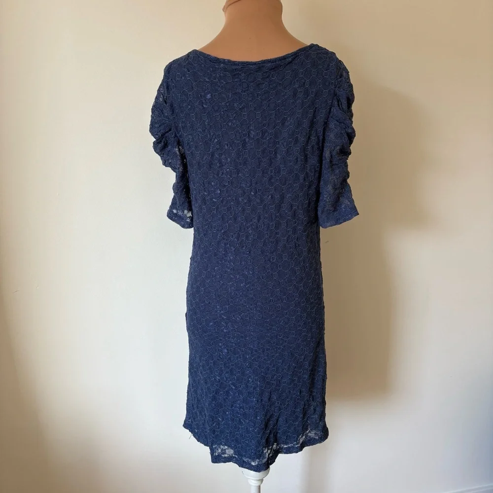 Free People Blue Lace Short Puff Sleeve Scoop Neck Mini Dress EUC Size Medium